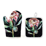 Protea Flower Print Oven Mitt And Pot Holder Set