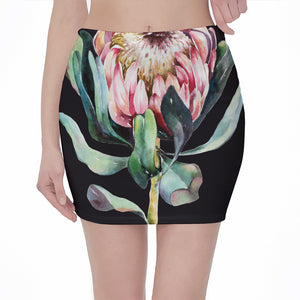 Protea Flower Print Pencil Mini Skirt