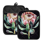 Protea Flower Print Pot Holders With Pocket