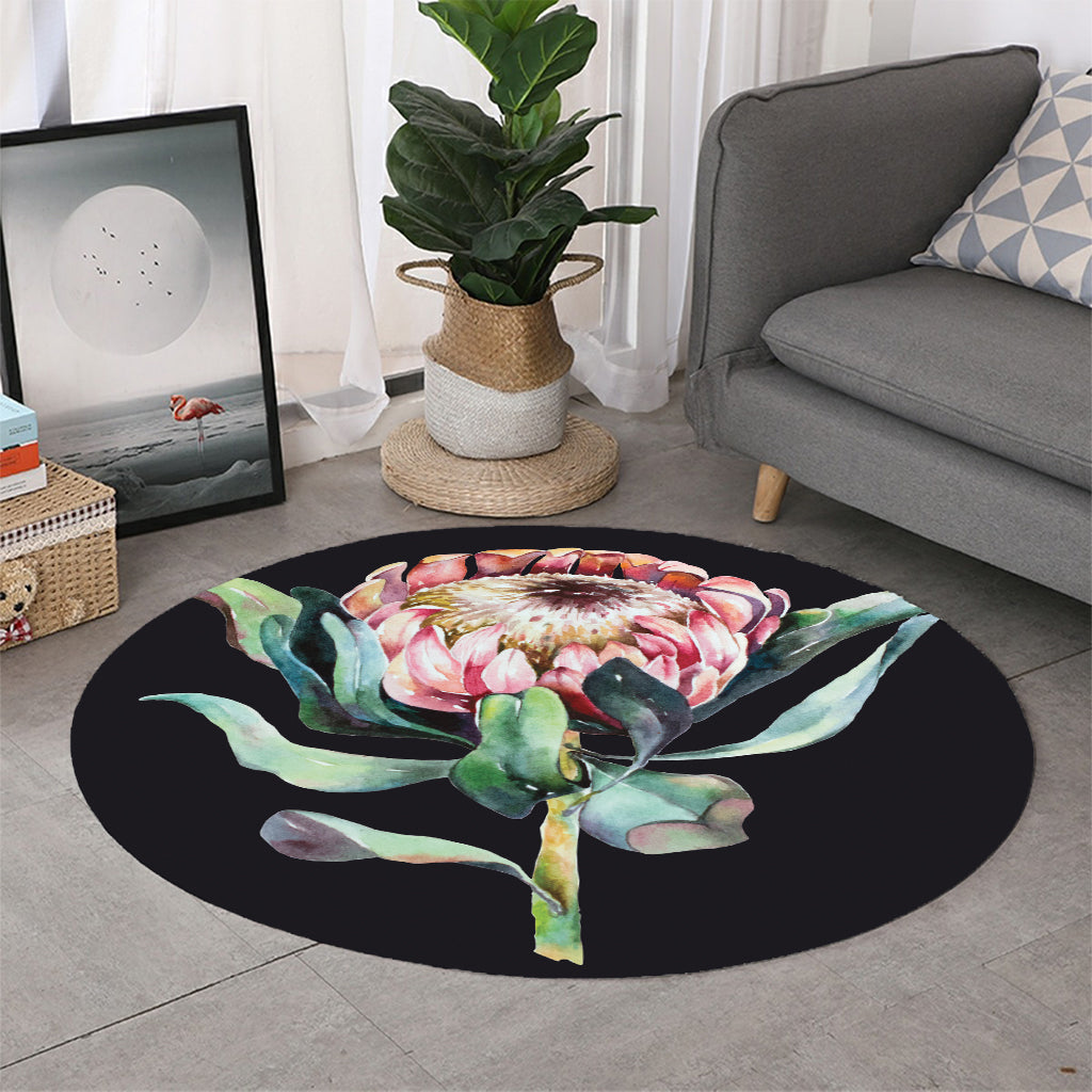 Protea Flower Print Round Rug