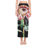 Protea Flower Print Side Slit Maxi Skirt