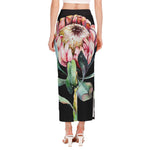 Protea Flower Print Side Slit Maxi Skirt