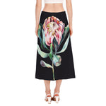 Protea Flower Print Side Slit Midi Skirt