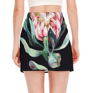 Protea Flower Print Side Slit Mini Skirt