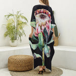 Protea Flower Print Silk V-Neck Kaftan Dress