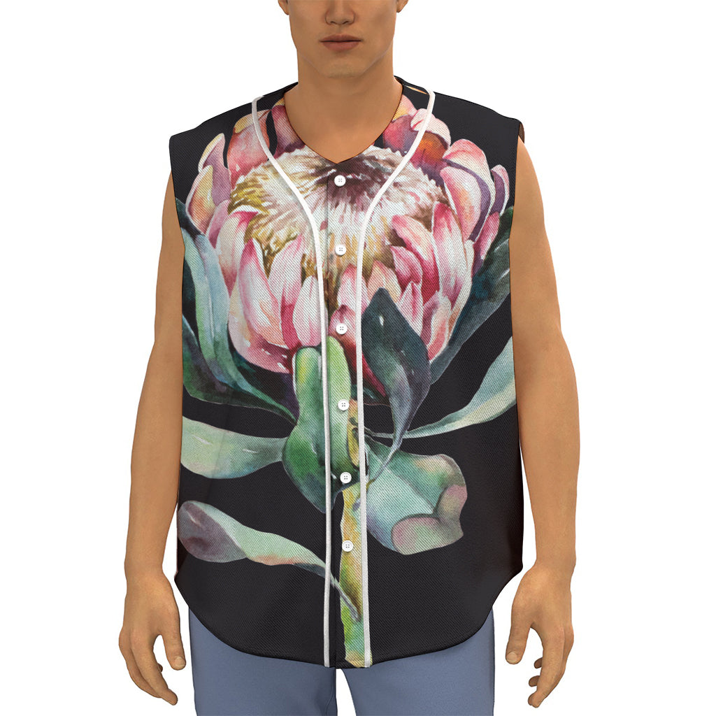 Protea Flower Print Sleeveless Baseball Jersey