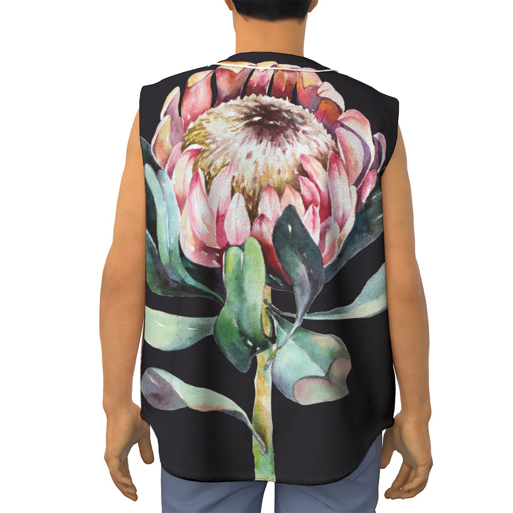 Protea Flower Print Sleeveless Baseball Jersey