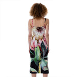 Protea Flower Print Slim Fit Midi Cami Dress