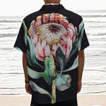 Protea Flower Print Textured Short Sleeve Shirt