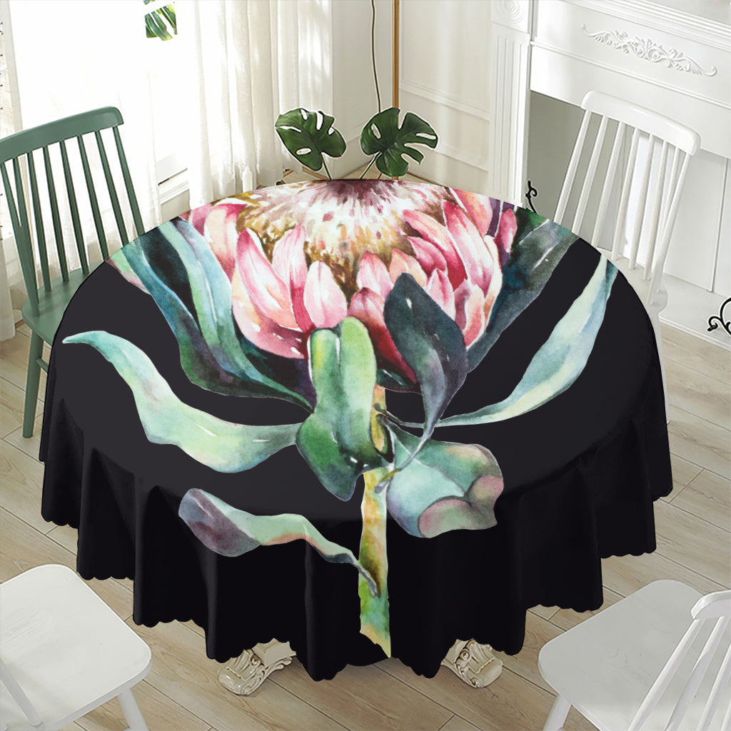 Protea Flower Print Waterproof Round Tablecloth