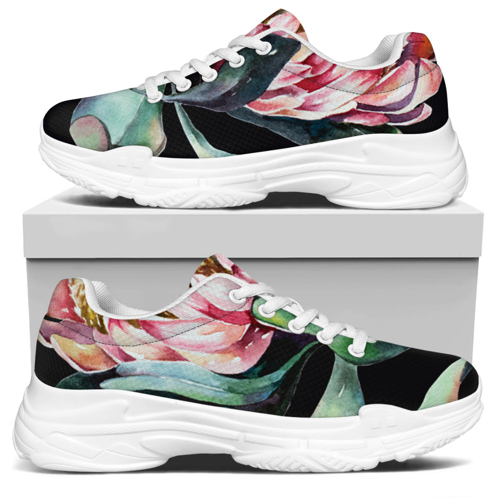 Protea Flower Print White Chunky Shoes