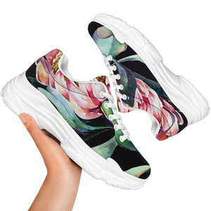 Protea Flower Print White Chunky Shoes