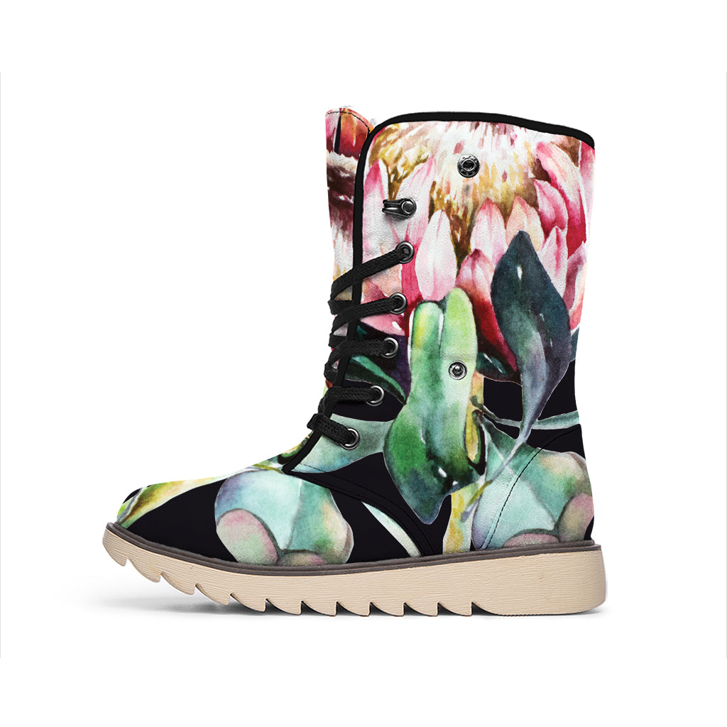 Protea Flower Print Winter Boots