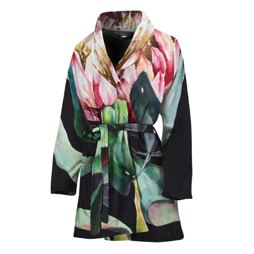 Protea Flower Print Women's Bathrobe