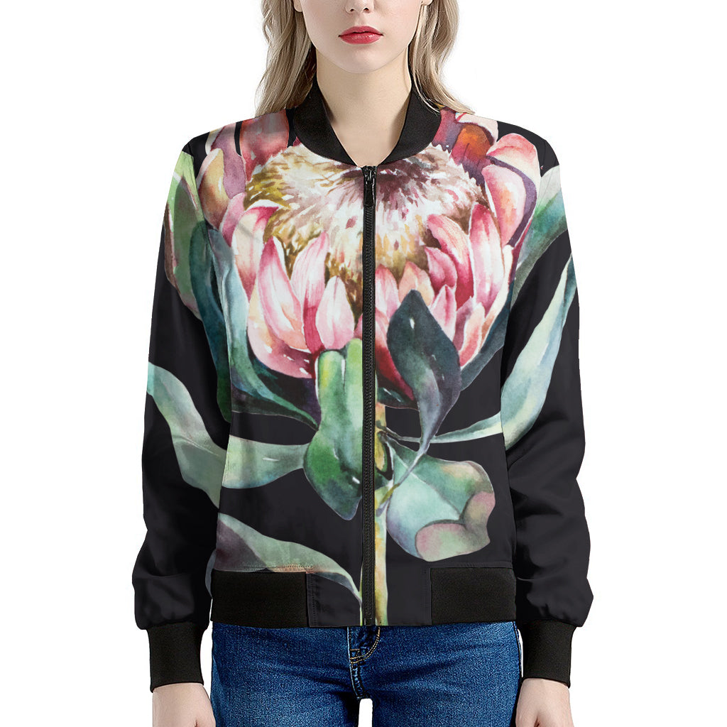 Protea Flower Print Women's Bomber Jacket