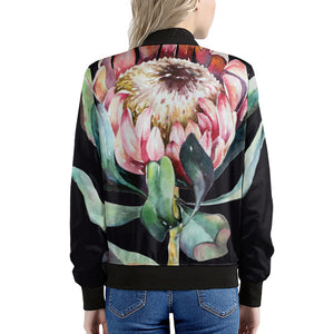 Protea Flower Print Women's Bomber Jacket