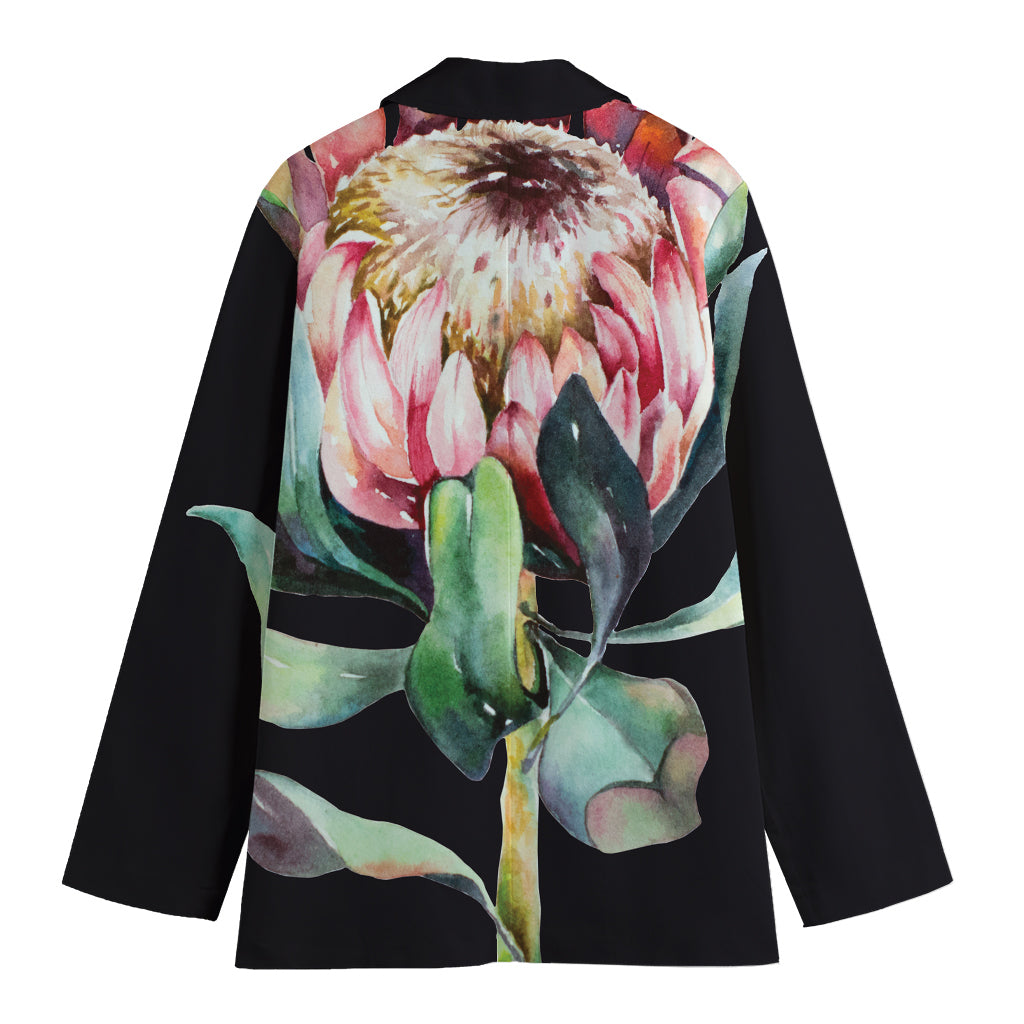 Protea Flower Print Women's Cotton Blazer