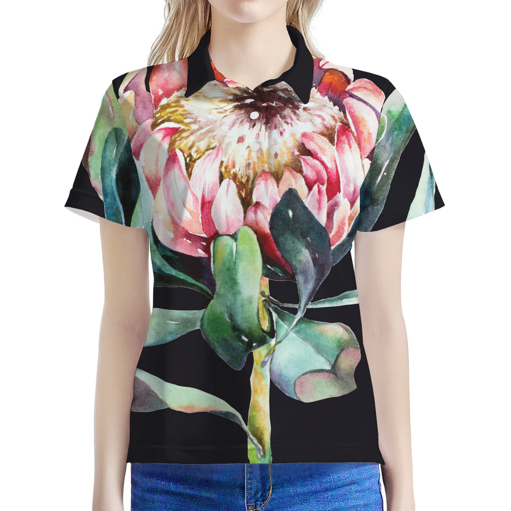 Protea Flower Print Women's Polo Shirt