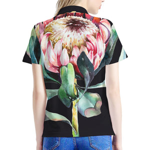 Protea Flower Print Women's Polo Shirt