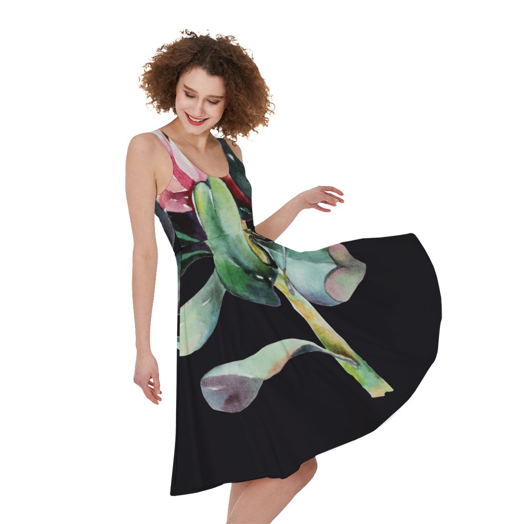 Protea Flower Print Women's Sleeveless Dress