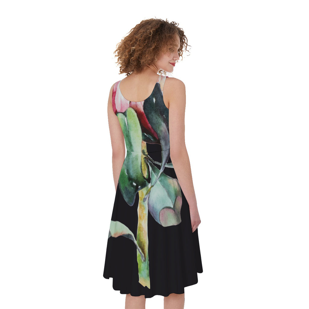 Protea Flower Print Women's Sleeveless Dress