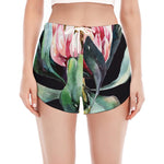 Protea Flower Print Women's Split Running Shorts