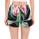 Protea Flower Print Women's Split Running Shorts