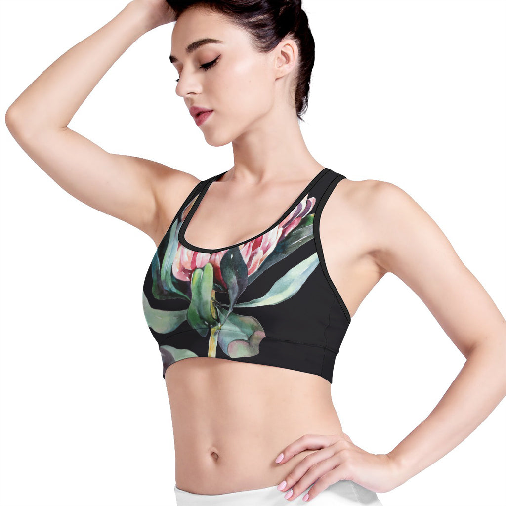 Protea Flower Print Women's Sports Bra