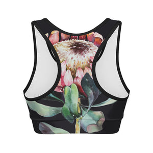 Protea Flower Print Women's Sports Bra