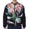 Protea Flower Print Zip Sleeve Bomber Jacket