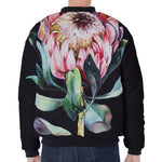 Protea Flower Print Zip Sleeve Bomber Jacket