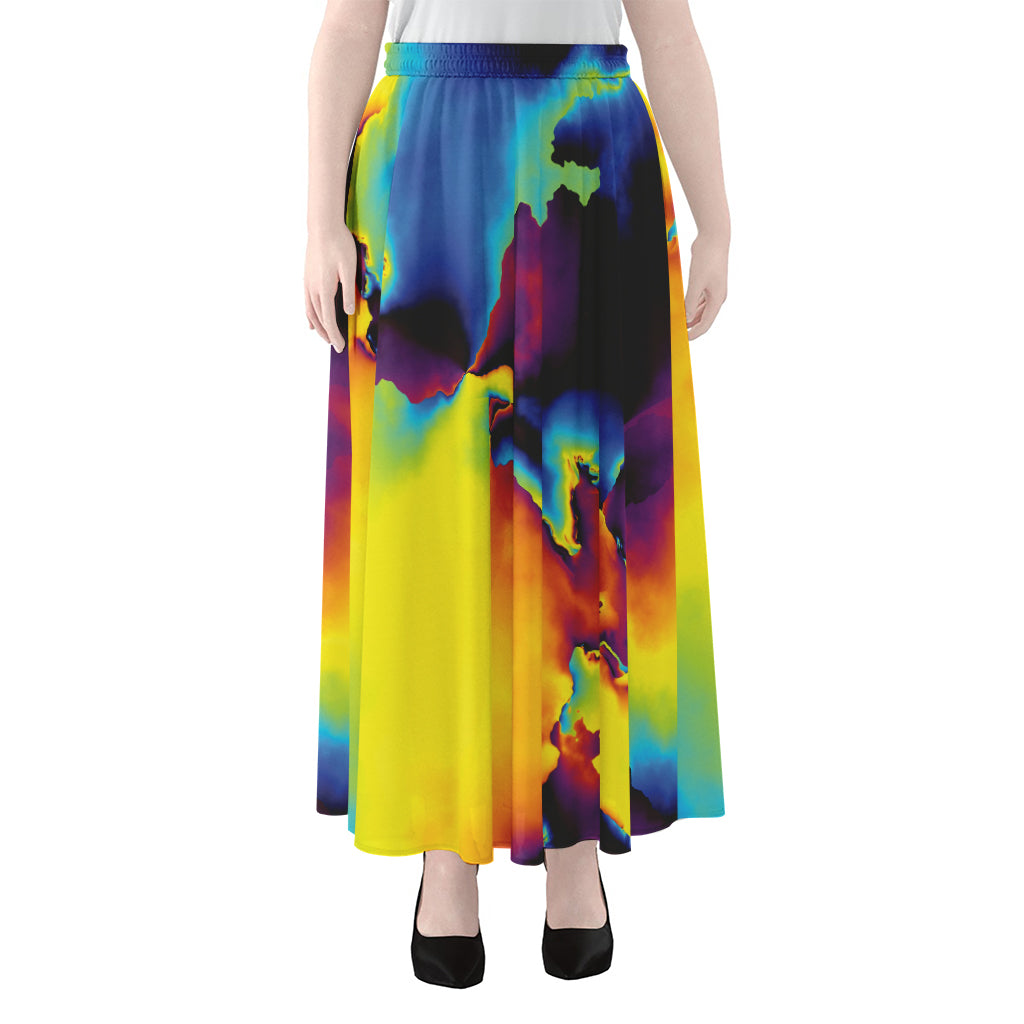 Psychedelic Acid Print Chiffon Maxi Skirt