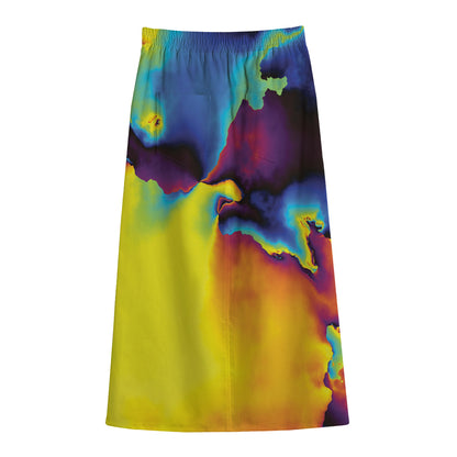 Psychedelic Acid Print Cotton Front Slit Maxi Skirt