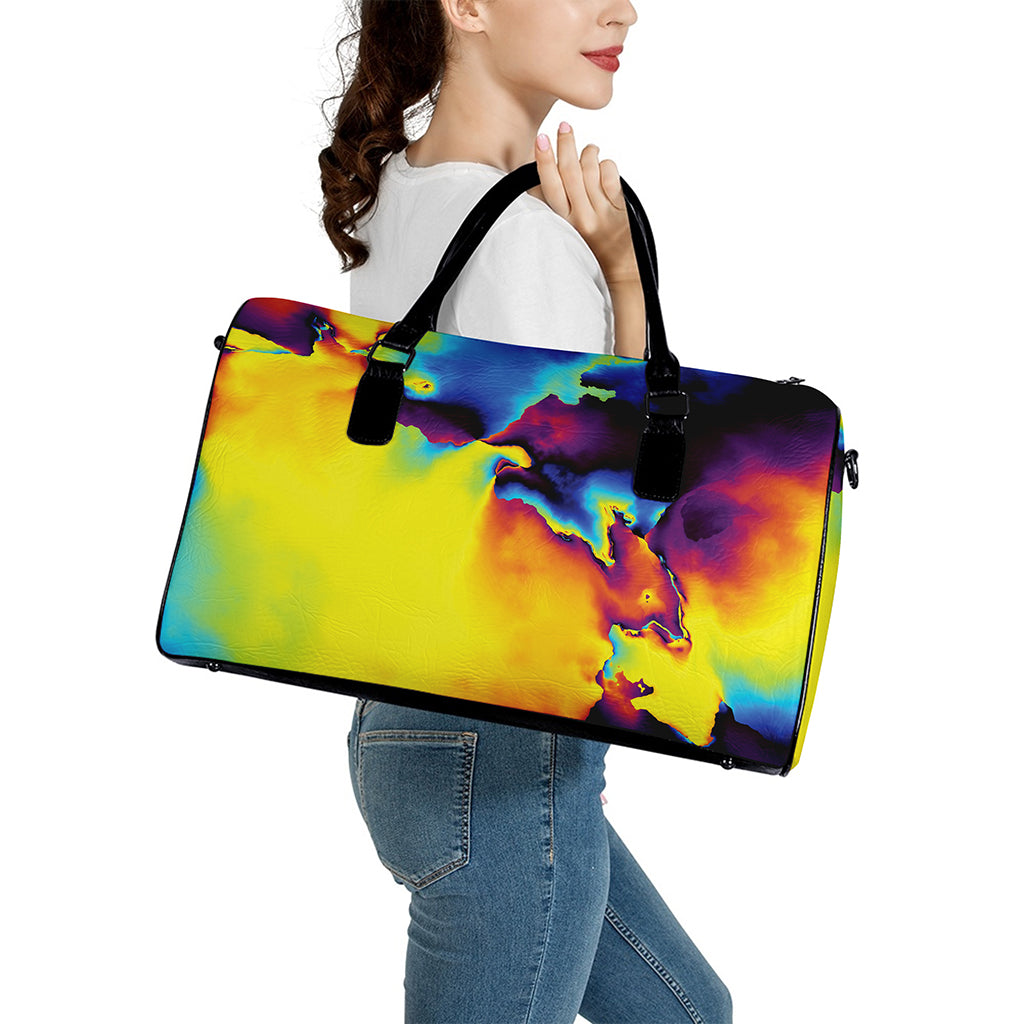 Psychedelic Acid Print Leather Duffle Bag