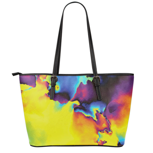 Psychedelic Acid Print Leather Tote Bag