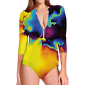 Psychedelic Acid Print Long Sleeve Swimsuit