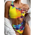 Psychedelic Acid Print One Shoulder Bikini Set