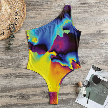 Psychedelic Acid Print One Shoulder Bodysuit