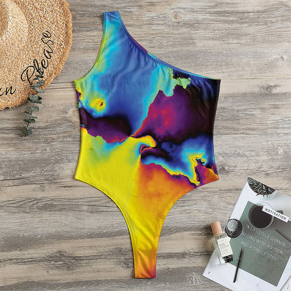 Psychedelic Acid Print One Shoulder Bodysuit