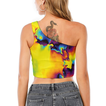 Psychedelic Acid Print One Shoulder Crop Top