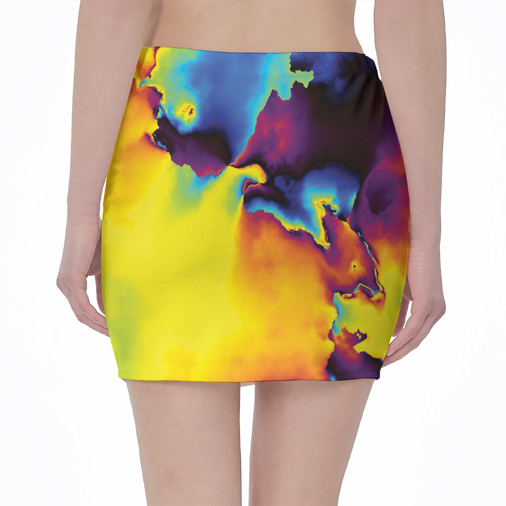 Psychedelic Acid Print Pencil Mini Skirt
