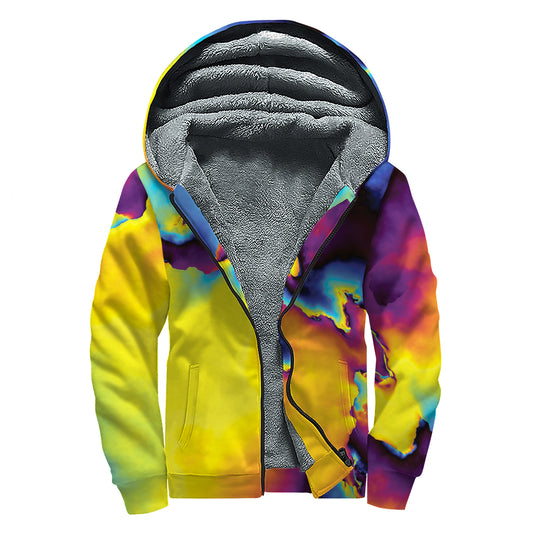 Psychedelic Acid Print Sherpa Lined Zip Up Hoodie