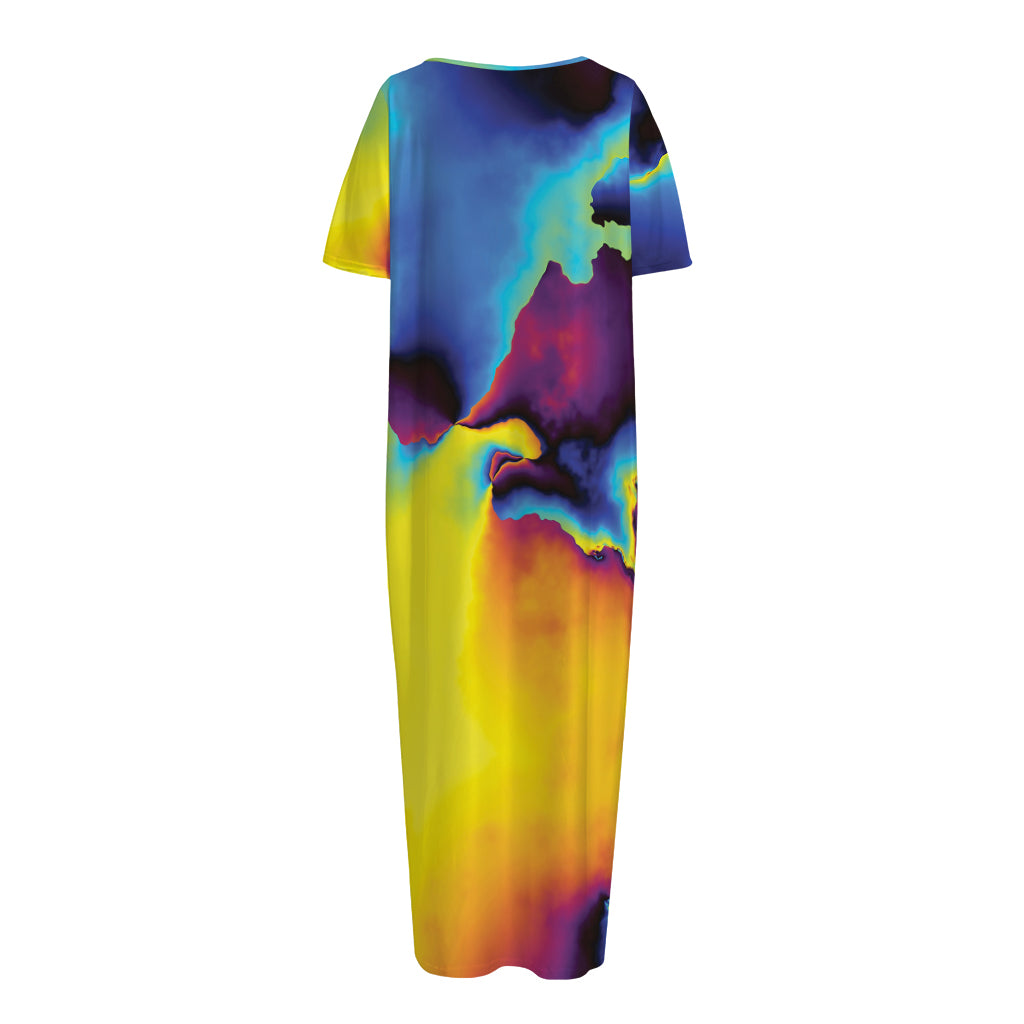 Psychedelic Acid Print Short Sleeve Long Nightdress
