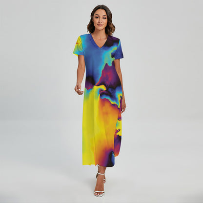 Psychedelic Acid Print Short Sleeve Maxi Dress