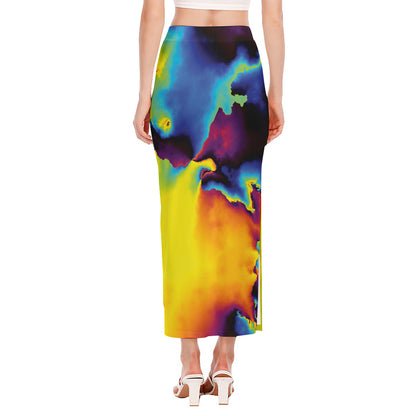 Psychedelic Acid Print Side Slit Maxi Skirt