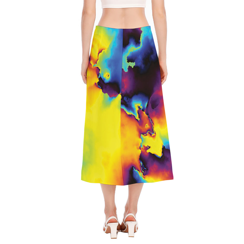 Psychedelic Acid Print Side Slit Midi Skirt