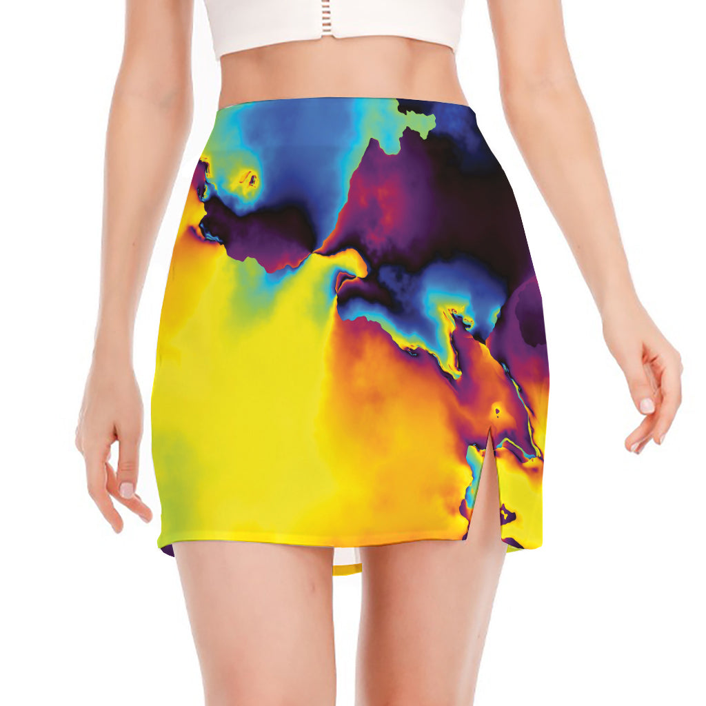 Psychedelic Acid Print Side Slit Mini Skirt