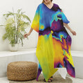 Psychedelic Acid Print Silk V-Neck Kaftan Dress