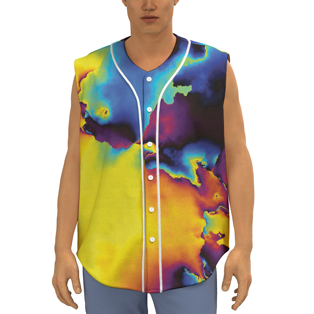 Psychedelic Acid Print Sleeveless Baseball Jersey