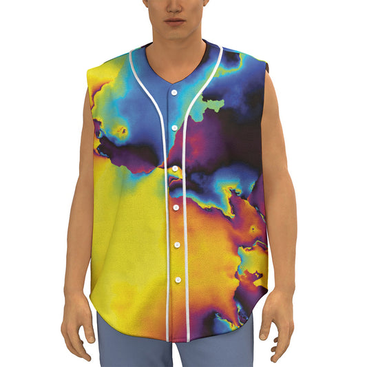 Psychedelic Acid Print Sleeveless Baseball Jersey